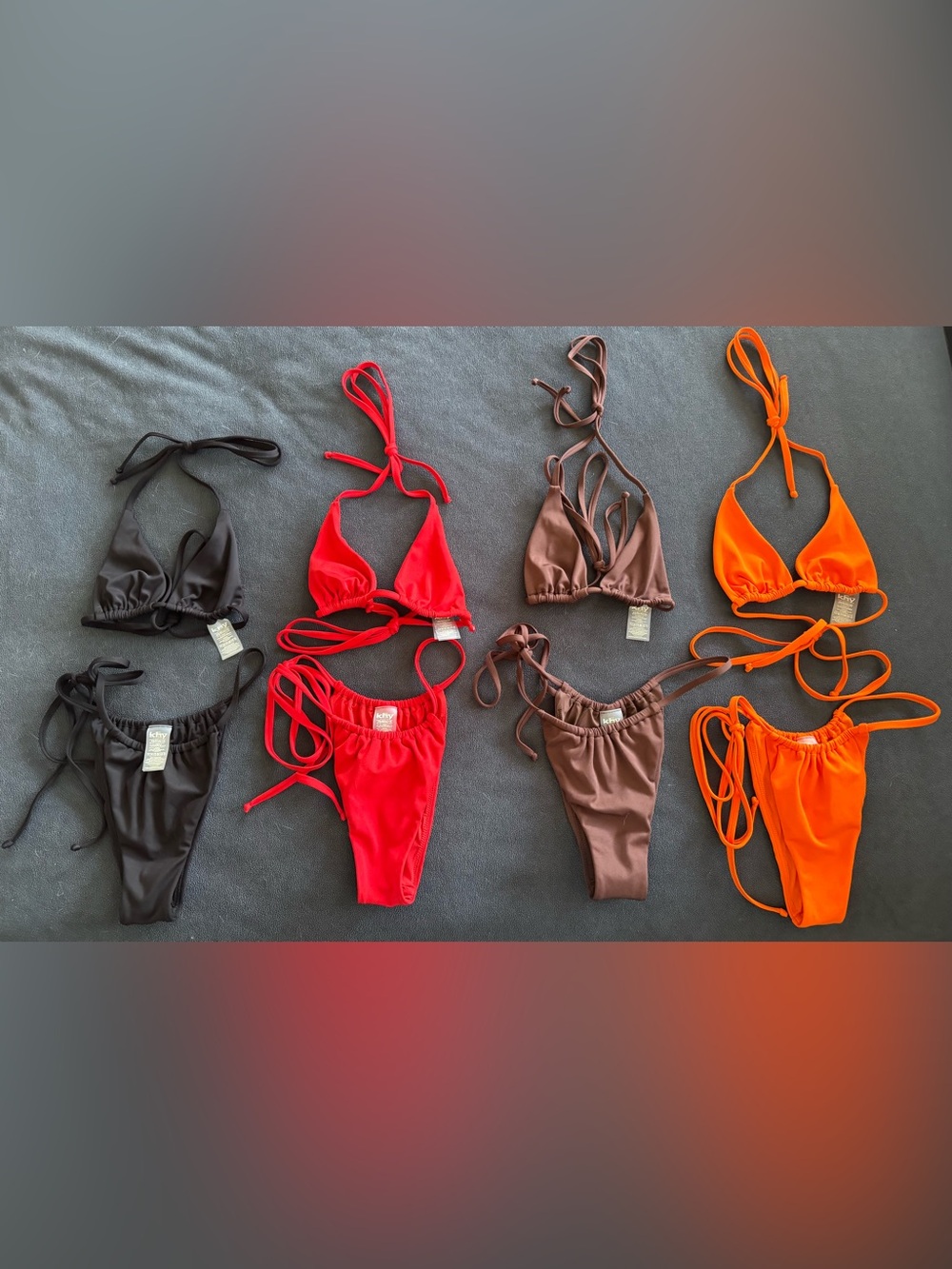 (4) NEW Khy Bikini Sets in Red, Brown, Orange & Black